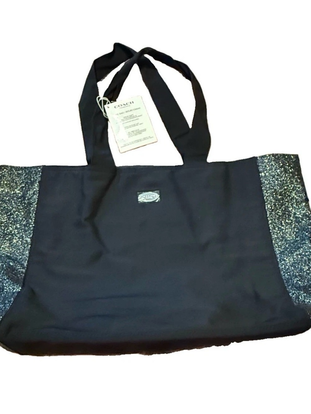 Coach Large Tote Bag Purse Black Silver Glitter Fragrance Perfume Promo